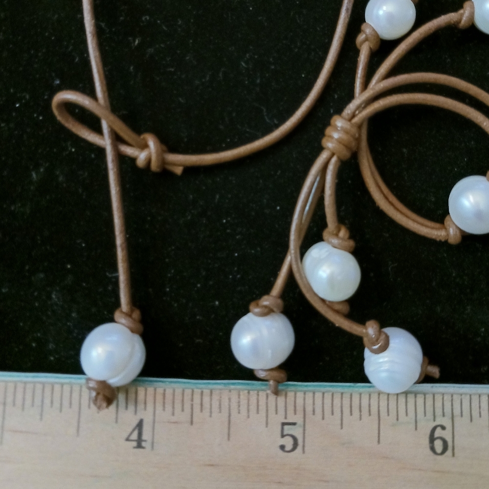 Freshwater Pearl And Leather Tassel Necklace, 35 Inches - Picture 11 of 11